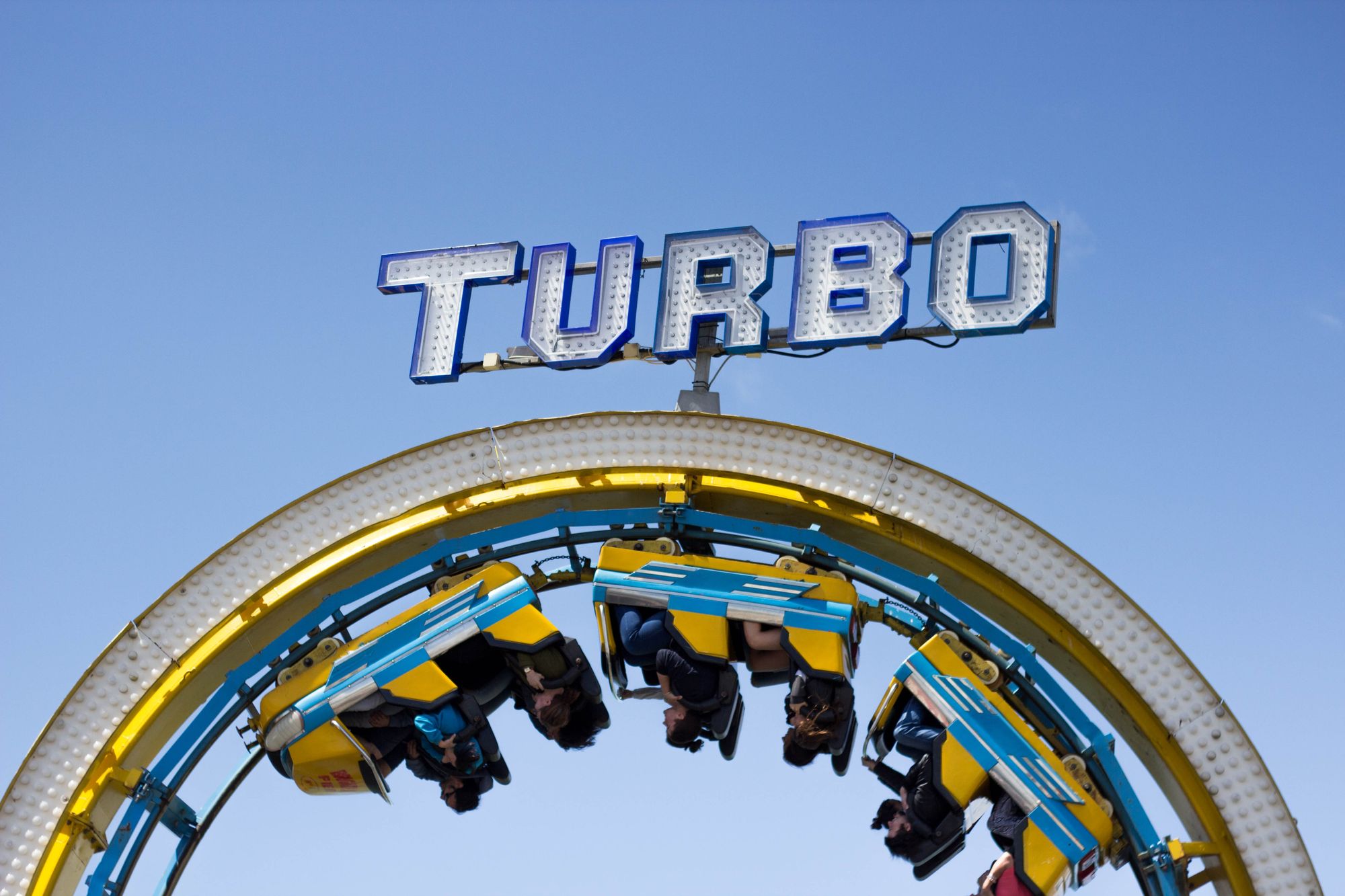 Rollercoaster with LED sign that reads TURBO.