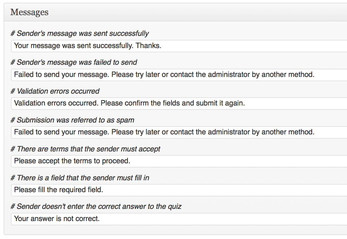 Screenshot of Contact Form 7 message configuration.
