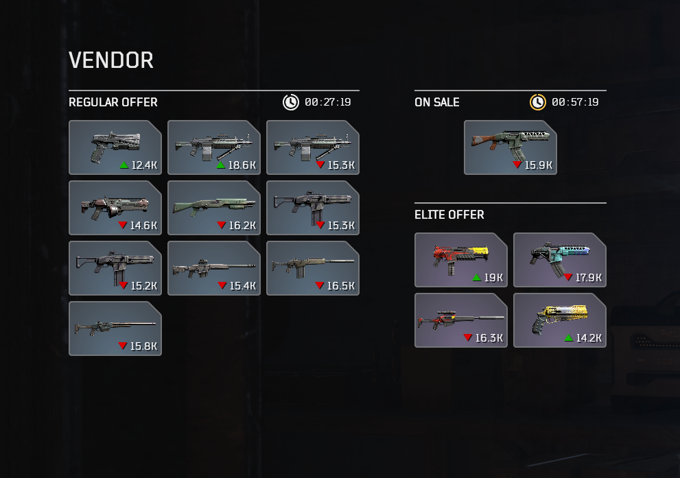 Screenshot of vendor Eryk Rib's inventory.
