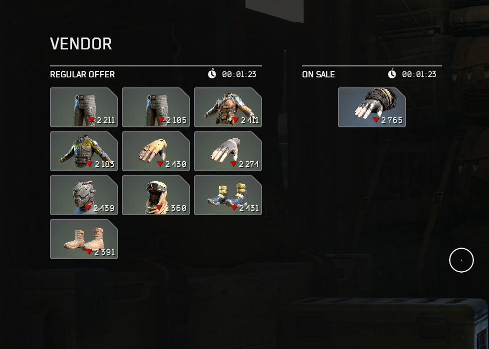 Screenshot of vendor Gregor Ram's inventory.