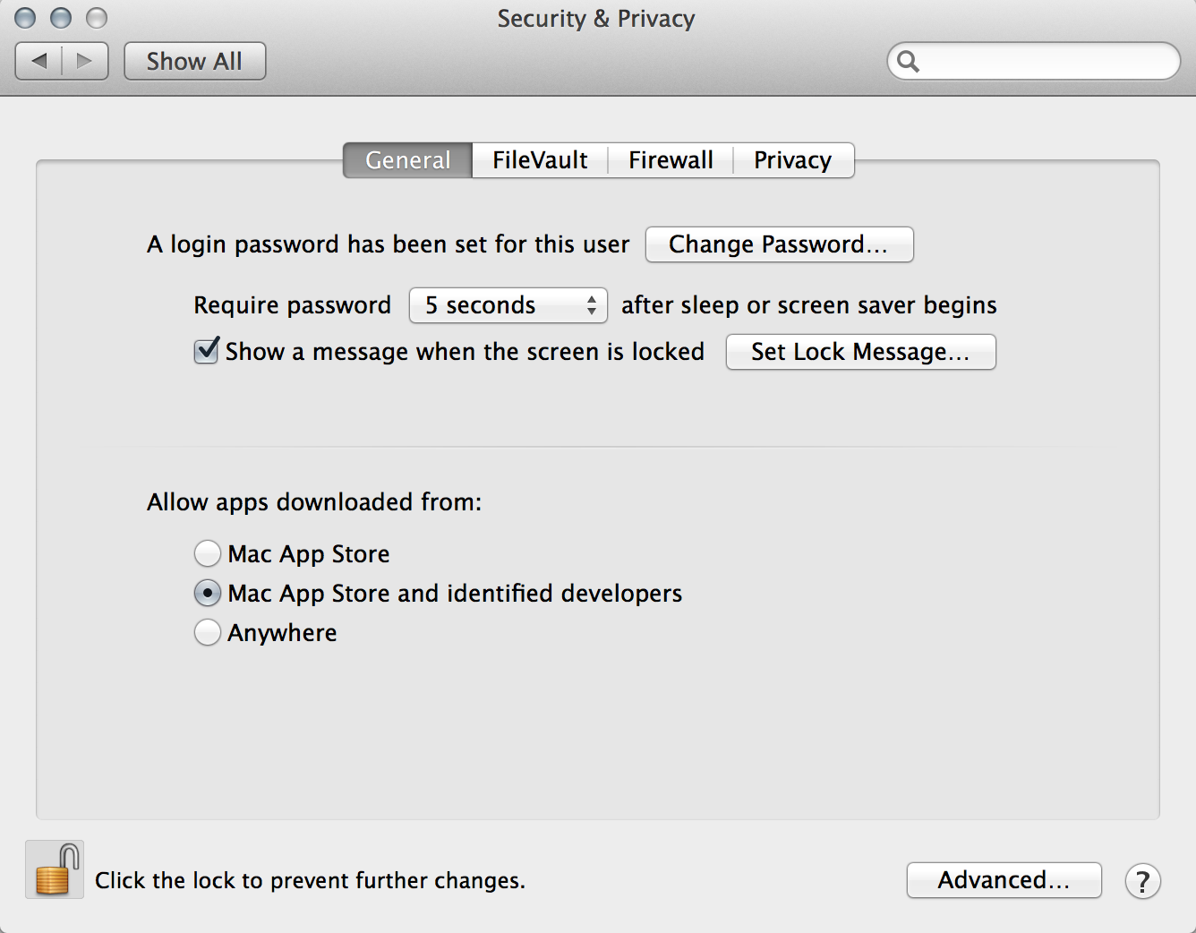 Screenshot of Mac's Security & Privacy settings.