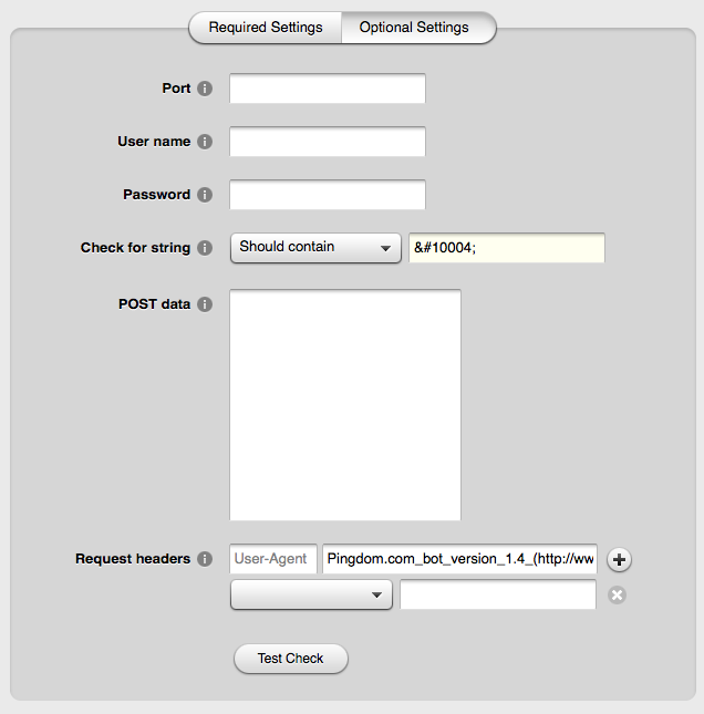 Screenshot of Pingdom's optional settings