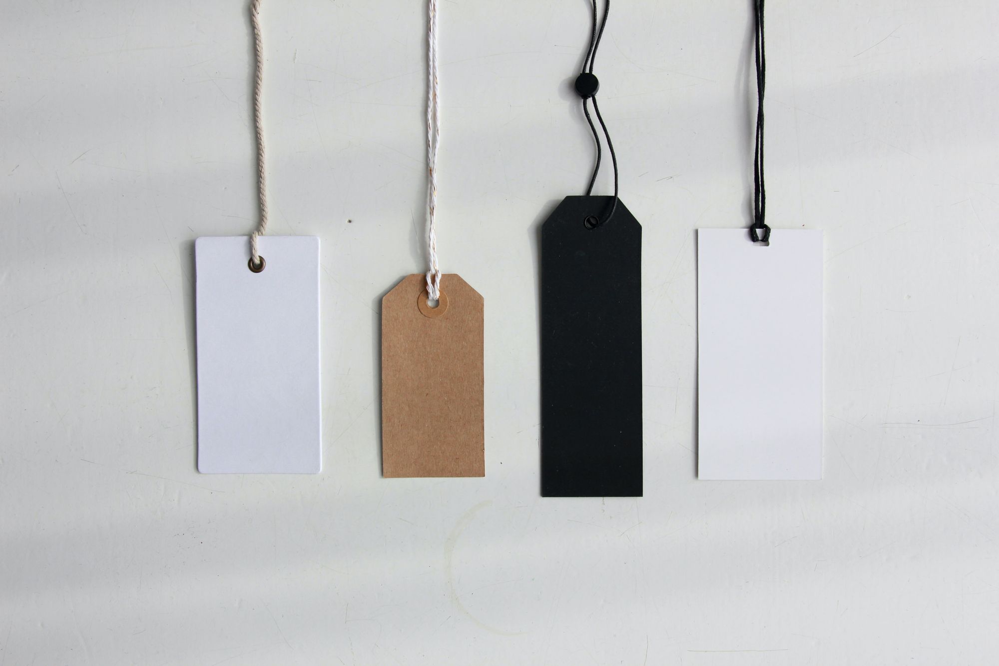 Four different styles of blank gift tags.